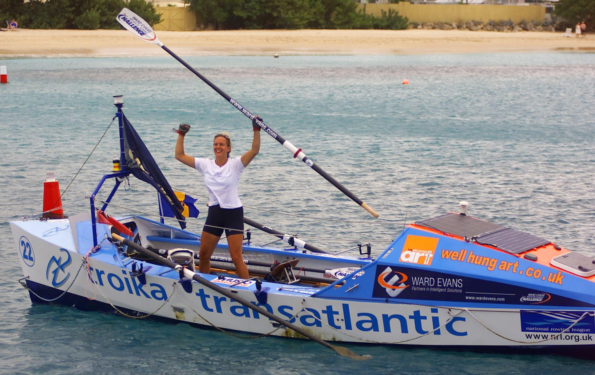 Debra at finish line Barbados